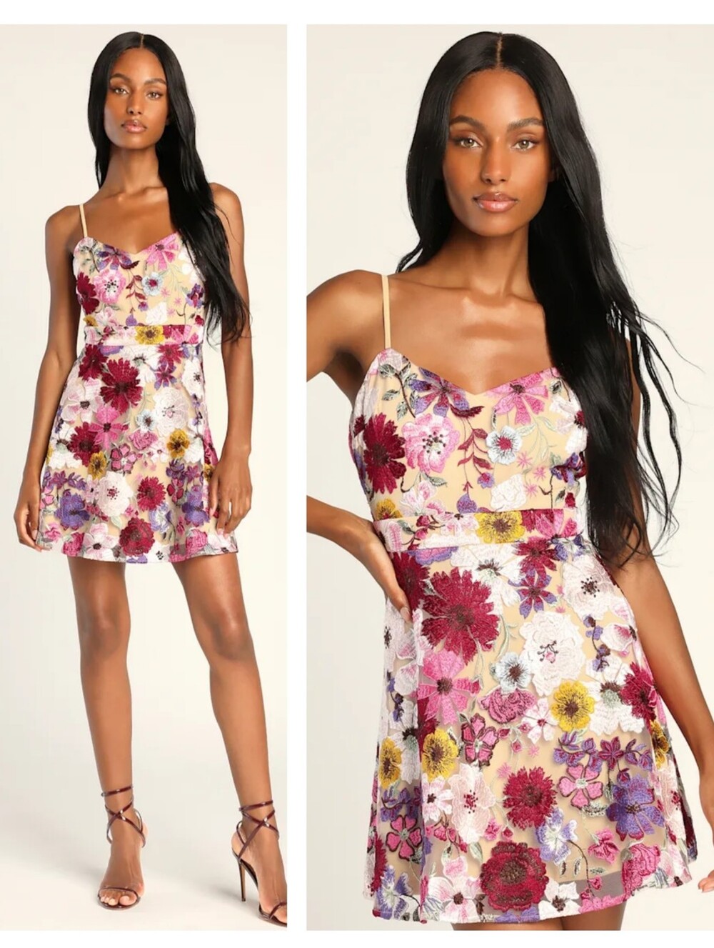 Lulus Garden Grandeur Beige Floral Embroidered A-Line Mini Dress XL